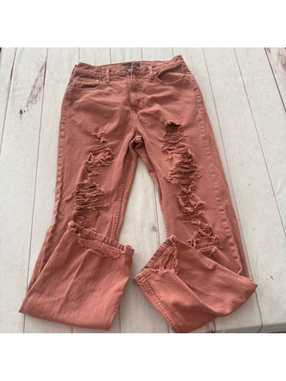 Aeropostale 90s Baggy Jeans Women's 8R Red Denim Distressed Y2K Straight Pants
